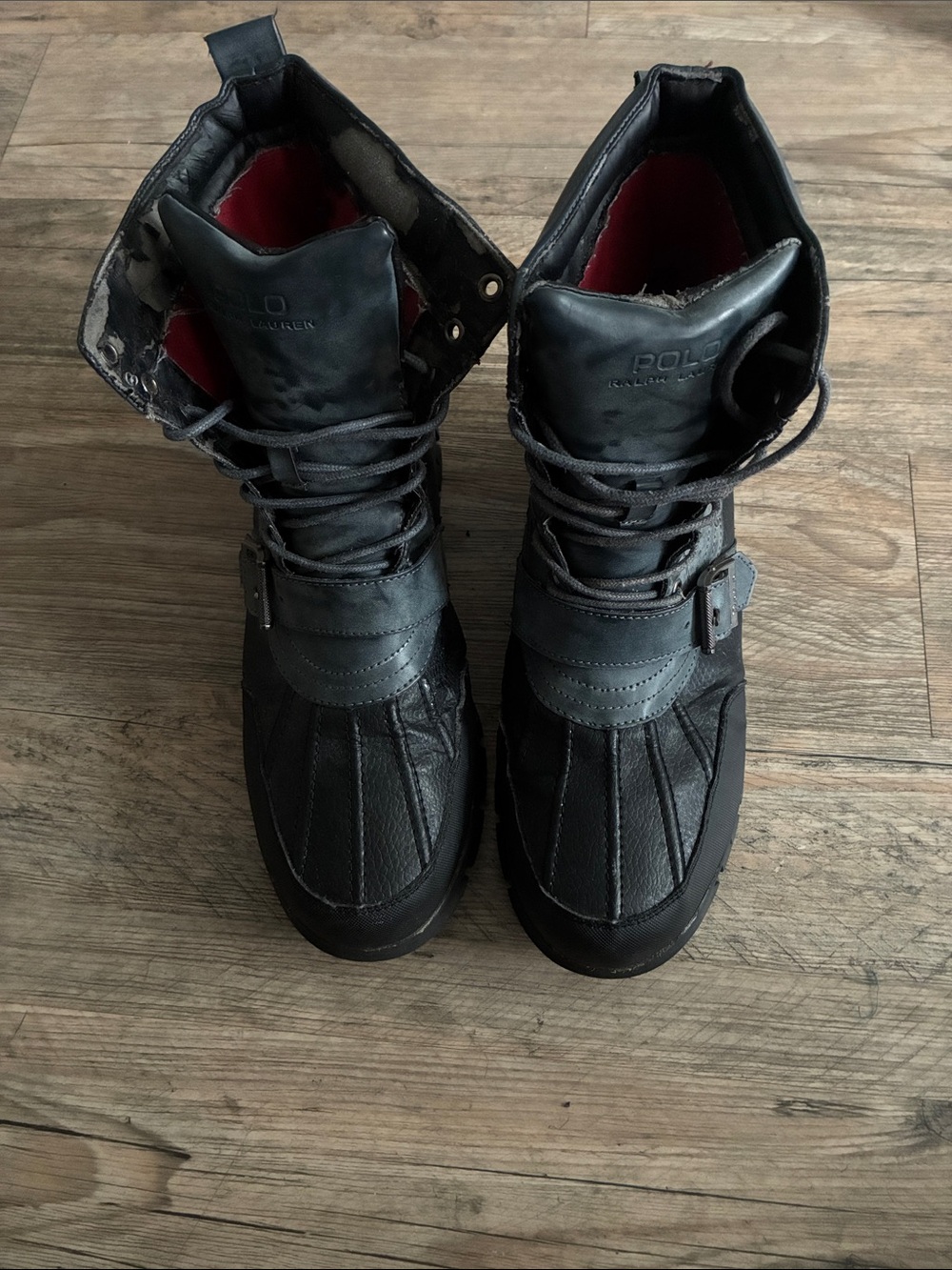 Polo by Ralph Lauren Black Men's High-Top Lace-Up Boots with Red Lining